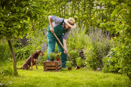 Gardener measuring a front garden in Thornton Heath